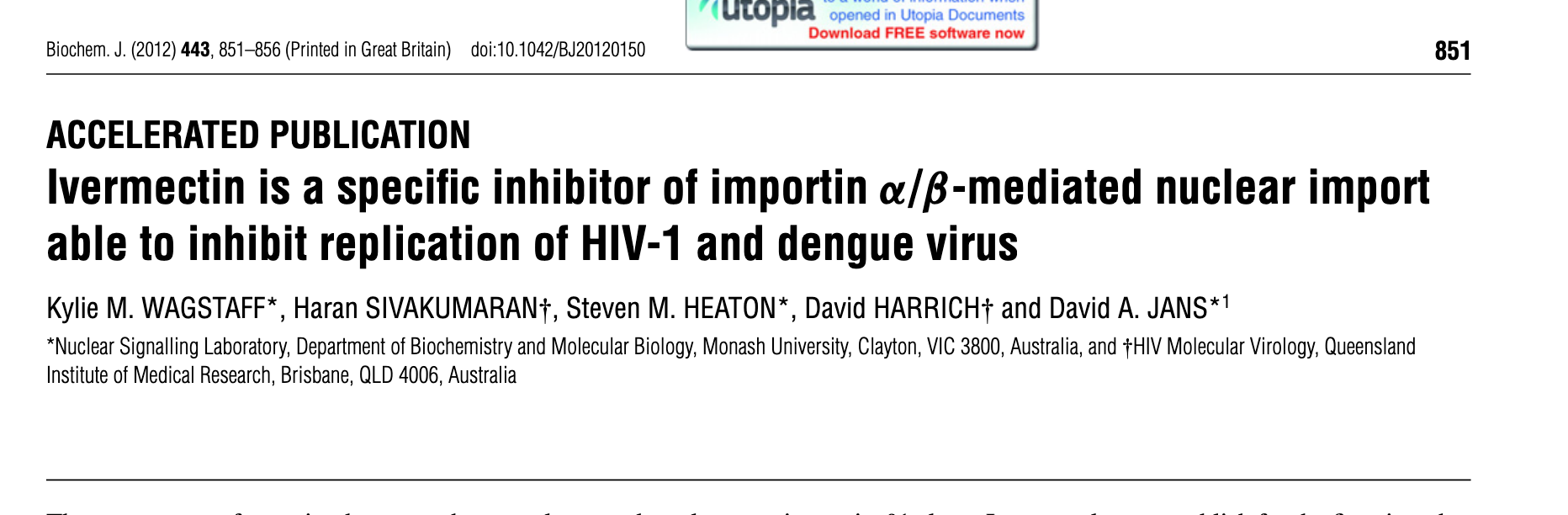 ４月８日 抗寄生虫薬イベルメクチンが新型コロナウイルスに効果がある理由 Antiviral Research オンライン掲載論文 sjホームページ